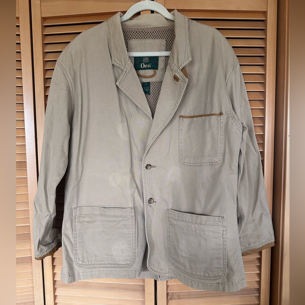 Vintage Orvis Safari Field Jacket •Cotton Fishing Utility Jacket • Leather Elbow